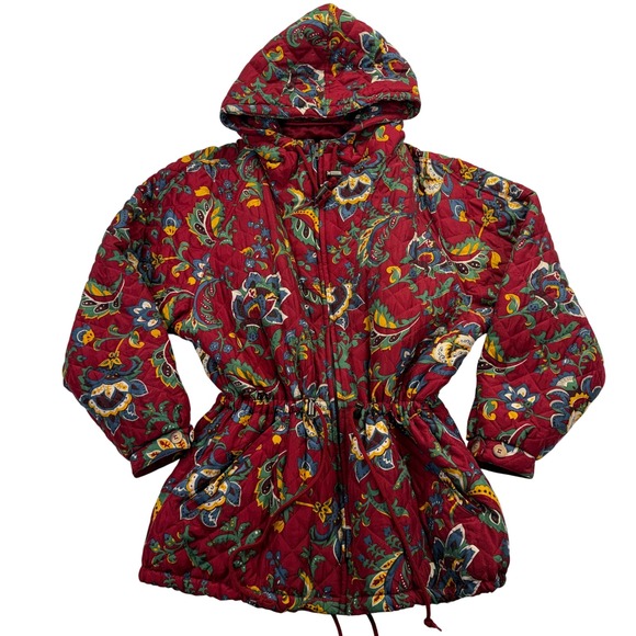 The Limited Jackets & Blazers - The‎ Limited Quilted Silk Jacket Womens M Red Paisley Art-To-Wear Grandmacore
